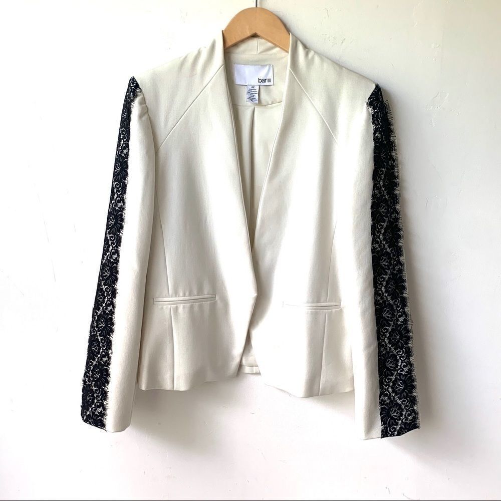Apt.9 Ivory Black Lace Tuxedo Jacket